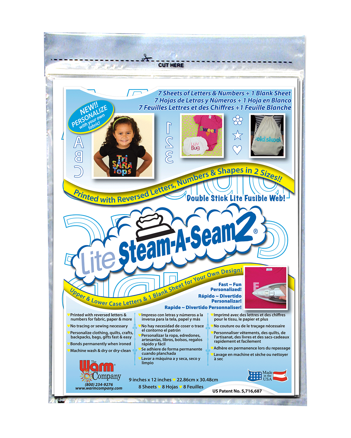 3-Pack Warm Company Lite Steam A Seam 2 Double Stick Fusible Web 9 inch x 12 inch Sheets 5 Pack 5417 